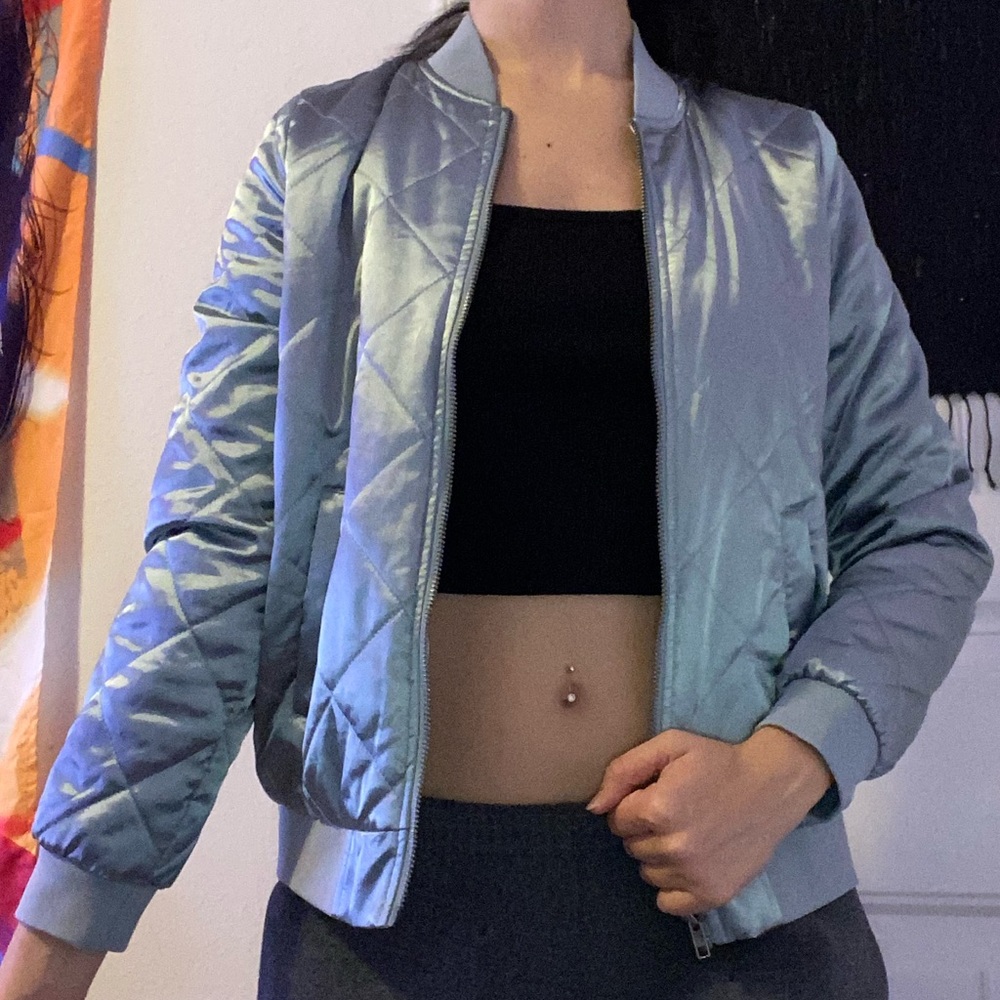 Forever 21 Blue Metallic Bomber Jacket